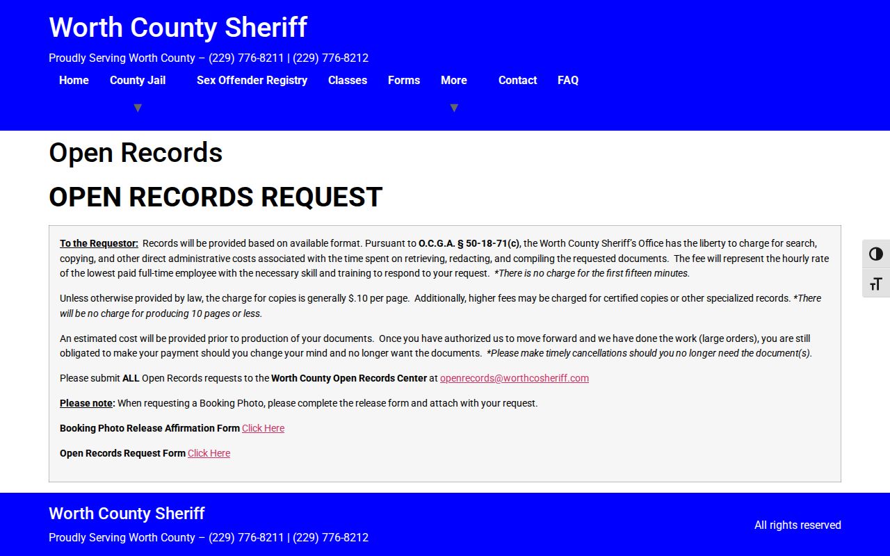 Worth County warrant search Open Records instructions