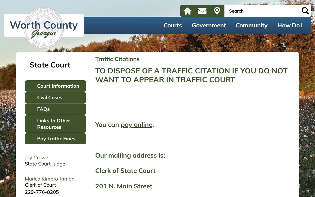 Worth State Court traffic citation payment and waiver instructions