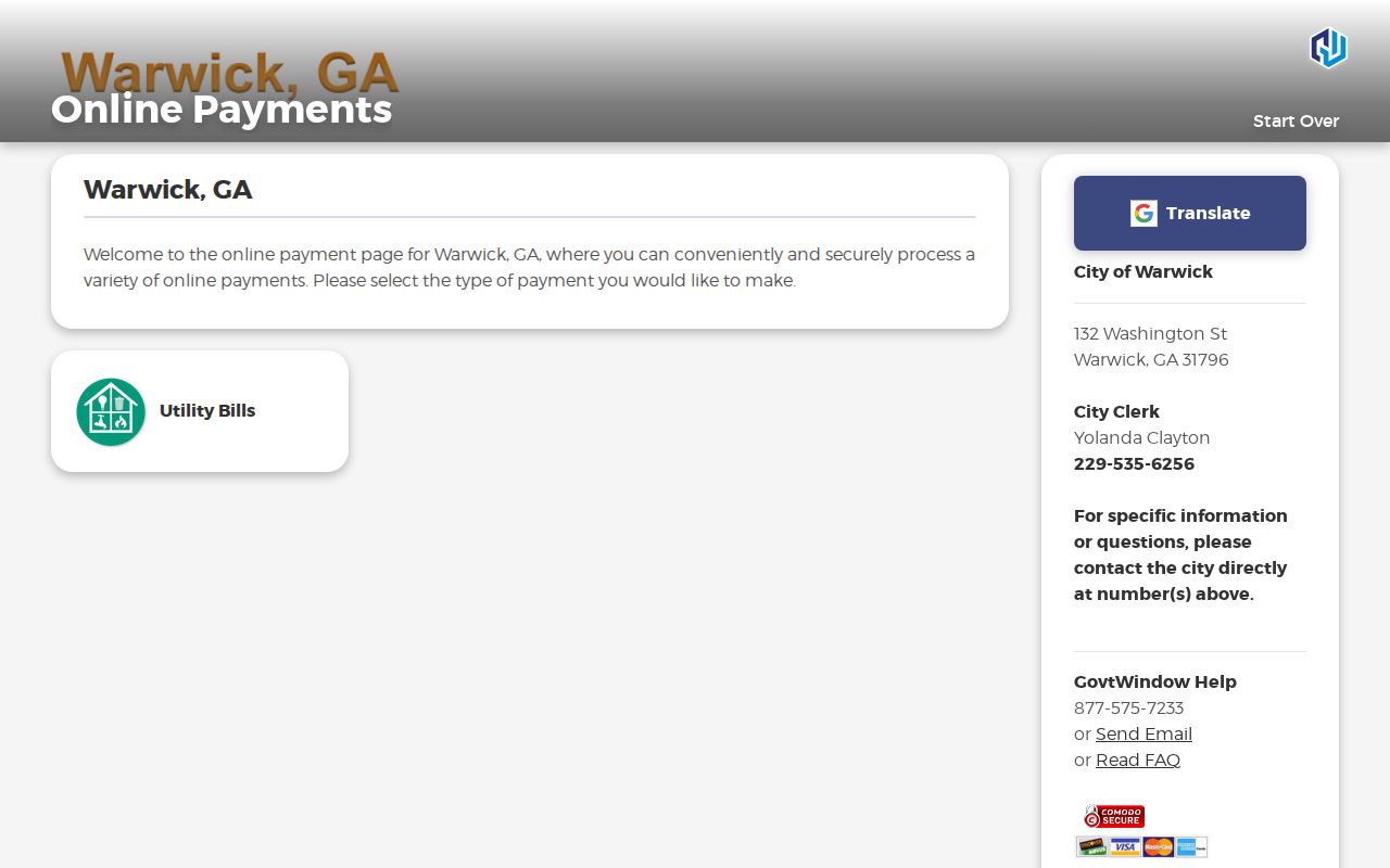 Warwick warrant records current payment start page