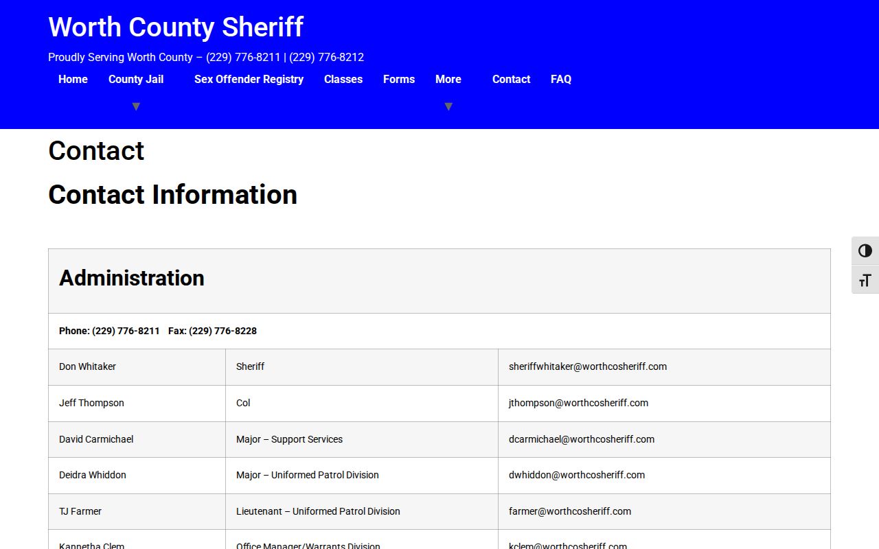 Worth County warrant records Warrants Division contact